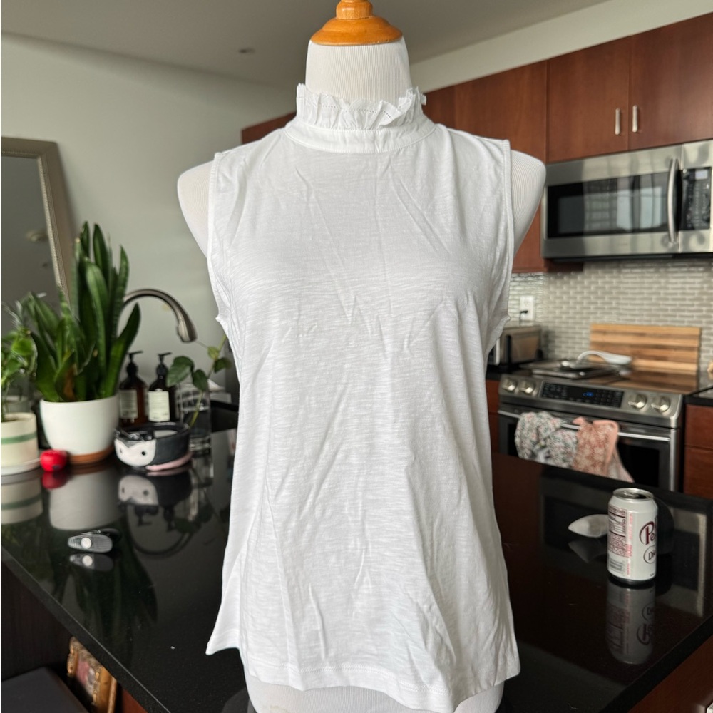 ME+EM White Ruffle Neck Tank Top